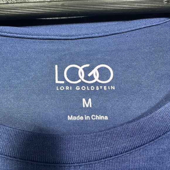 LOGO Lori Goldstein Womens Medium Tunic Top Blue Stretch Asymmetrical Tie Hem - Picture 5 of 8